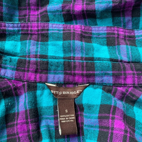🎆🎇3for$9 Bit & Bridle women’s long sleeve flannel- S- teal and purple - Picture 2 of 2
